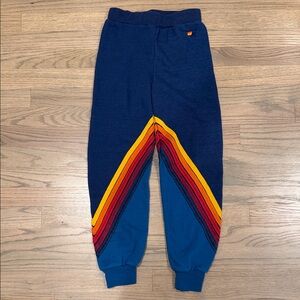 Aviator Nation Kids Blue Sweatpants with Rainbow Stripes